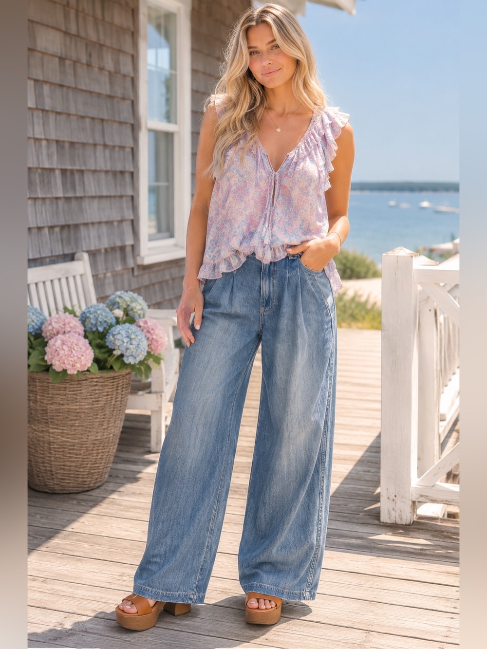 AMO Matilda Trouser Jeans 26 Wide Leg High Rise Pleated Denim USA Retails $315